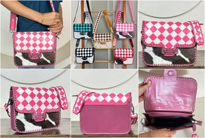 Newly Personalized Cowhide Leather Crossbody Bag for Women Checkered Shoulder <b>Purse</b> Handmade Hair on Sling Bag with Horse Bit Bu - Product Image 3