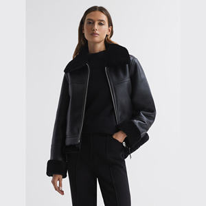 Blouson d'hiver pour femme en cuir d'agneau véritable, coupe-vent de moto personnalisable, chaud, matelassé, fermeture éclair, respirant - Product Image 1