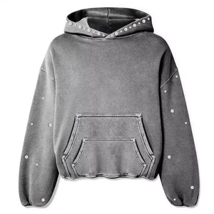 Sudadera con Capucha Oversize Morada Tie-Dye con Tachuelas, Cremallera y Manga Raglán de Felpa Francesa, Unisex, Estilo Urbano Otoñal - Product Image 6