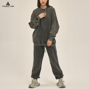 Personaliza tu diseño: Conjunto de sudadera y joggers holgados de algodón para mujer, estilo vintage, con efecto lavado ácido, sudaderas de cuello redondo y pantalones de chándal. - Product Image 1