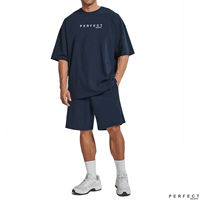 Ensemble 2 pièces d'été décontracté et respirant pour homme en jersey 100 % coton, avec t-shirt et short, 650g, personnalisable
