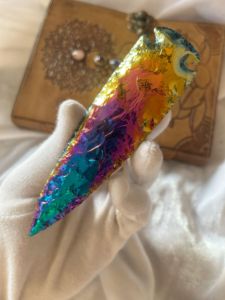 Grand titane Aura obsidienne arc-en-ciel couleur fait à la main Feng Shui pierre à encre pour bricolage artisanat fabrication de bijoux cadeau de vacances - Product Image 5