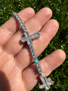 Luxury <b>Cross</b> Tennis <b>Bracelet</b> 925 <b>Silver</b> Finish Round Cut Cubic Zirconia Designer Statement Jewelry Gift for Men Women - Product Image 4