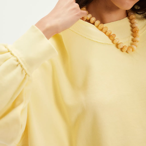 Sweat-shirt col roulé oversize jaune beurre pour femme, 100 % coton tricoté, épaules tombantes, jaune uni, grandes tailles, vêtements d'automne - Product Image 5