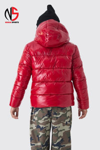 Blouson matelassé en toile à capuche zippée, rouge, coupe-vent, chaud, style hiver, nouveau modèle, rembourré, effet bulle, pour homme, chez Nurak, best-seller - Product Image 3