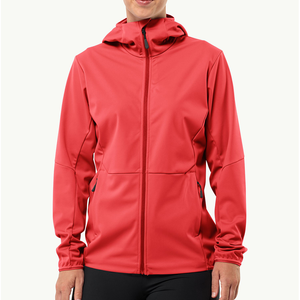 Chaqueta roja de softshell para mujer, corte ajustado, con capucha y cremallera, para otoño y actividades al aire libre. - Product Image 5