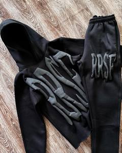 ARSCF Black Hooded Tracksuit <b>Set</b> Full Sleeve 3D Embroidery Letter Print Streetwear Unisex Adult Autumn Casual Wear - Product Image 2