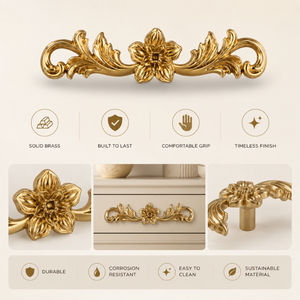 Luxury Brass Floral Cabinet Handle and Knob Set Decorative Furniture Hardware Premium <b>Drawer</b> <b>Pull</b> for Wardrobes and Cabinets - Product Image 5