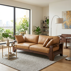 Modern Three Seat Sofa Solid Wood <b>Frame</b> Fabric Upholstered Curved Arm Cushion Back Living Room Furniture - Product Image 3