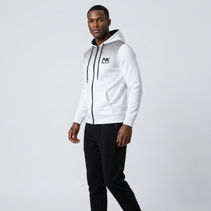 <b>Mens</b> Solid <b>White</b> & Black Full Zip Hoodie Tracksuit Set Hooded Jacket & Jogger <b>Pants</b> 2 Piece 100% Cotton Athletic Sportswear - Product Image 4