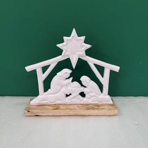 White Nativity Scene Figurine with Star Top Tabletop Religious Decoration <b>Christmas</b> Living Room Modern Aluminium/Wood Sculpture - Product Image 2