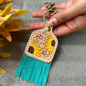 Nuevos llaveros de borla encantadores bonitos de cuero de Color genuino hechos a mano reales, gran oferta, llaveros turquesa modernos de estilo occidental - Product Image 3