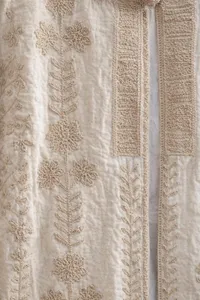 Veste longue en coton blanc brodé de luxe pour femmes, col montant, motif floral bohème, manches longues, vêtement d'extérieur pour l'hiver - Product Image 6