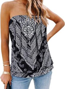 Women Strapless <b>Paisley</b> Print Top Chiffon Breathable Bohemian Spring Summer Wear Regular Fit - Product Image 2