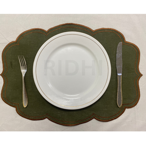 Napperons de table brodés en lin vert forêt Ridhi Wholesale, faits à la main, réutilisables, pour mariages, hôtels et salles à manger - Product Image 6
