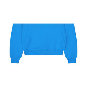 Sweat à capuche d'hiver pour femme 100% coton molletonné écologique respirant coupe-vent brodé surdimensionné avec logo frontal uni bleu foncé OEM - Product Image 3