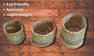 Grand pot de fleurs tressé avec doublure, fait main en jute et corde, panier de plantation décoratif pour plantes d'intérieur, à poser au sol pour le salon - Product Image 5