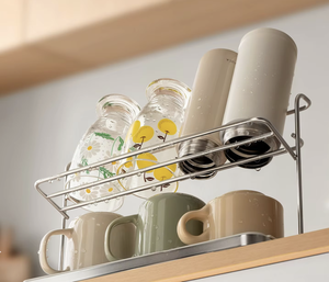 Stainless Steel Double Tier Non-folding Rectangle Beverage Cup <b>Rack</b> Kitchen Storage Drain <b>Rack</b> Insulation Coffee - Product Image 1