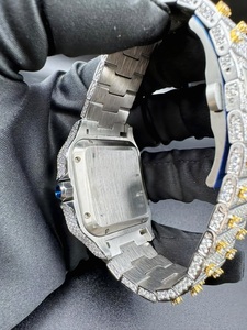 Montre automatique de luxe pour homme, cadran vert glacé, chiffres romains carrés, accents dorés, entièrement sertie de diamants, style hip-hop, bijoux de luxe - Product Image 5