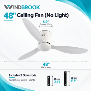 Ventilateur de plafond Winbrook 48 pouces avec télécommande, moteur DC, flux d'air réversible, 3 pales, deux tiges de suspension incluses, économe en énergie - Product Image 1