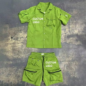 Ensemble chemise et short décontracté pour homme, manches courtes, couleur unie, respirant, séchage rapide, col rabattu, tricoté, pour l'été - Product Image 4