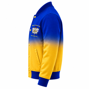 Chaqueta Universitaria Ombre de Satén para Mujer Sigma Gamma Rho con Letras Griegas Bordadas, Botones a Presión y Cuello y Puños de Punto Acanalado - Product Image 5