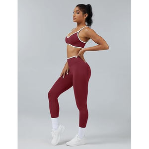 Ensemble de yoga taille haute pour femme, soutien-gorge de sport rembourré sans couture ultra doux, leggings taille haute froncés anti-cellulite en nylon et élasthanne - Product Image 6