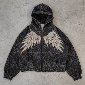 Sudadera con Capucha y Cremallera con Estampado de Leopardo y Bordado de Mariposas para Mujer, Ropa Casual, Estilo Diario, Ropa de Fin de Semana, Looks Urbanos, Ropa de Ocio - Product Image 3