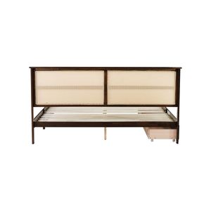 Letto King-Size in Legno Espresso con Testiera in Rattan, Supporto Migliorato e Due Cassetti Contenitori - Product Image 6
