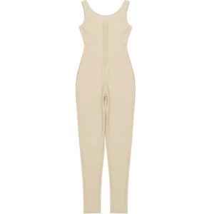 Combinaison sans manches taille haute pour femme, couleur unie, effet ventre plat, coupe ajustée, longueur intégrale, col rond, en tricot Spandex Nylon - Product Image 6