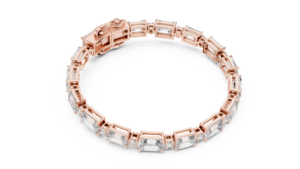 Bracelet tennis unique en émeraude cultivée en laboratoire et diamants taille ronde en or rose 18 carats, idéal pour le quotidien, le bureau, les mariages et les fiançailles pour femmes - Product Image 2