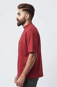 Custom Heavyweight Cotton High <b>Neck</b> T Shirts Men Drop Shoulder Oversized Cotton T Shirt Street Style Summer Tee <b>Tops</b> Men - Product Image 4