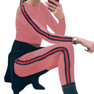 Women <b>Crop</b> Tracksuit Set Side <b>Stripes</b> Casual Athletic Wear Full Sleeve Drawstring Pants Two Piece Outfit <b>Top</b> Trending Wholesale - Product Image 3