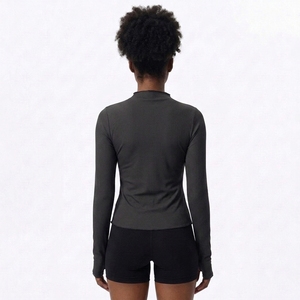 Custom Thumbhole Ribbed <b>Mock</b> <b>Neck</b> Long Sleeve Outdoor Active <b>Top</b> OEM - Product Image 2