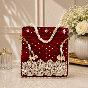 Handmade Pearl <b>Work</b> Bridal Potli Bag for Wedding Party Wear Designer Ethnic Ladies Handbag Gift <b>Pouch</b> for Women - Product Image 2