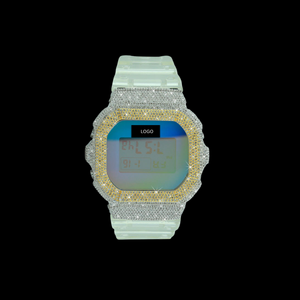 Reloj G-Shock con bisel de plata y diamantes naturales premium para fiestas, bodas y aniversarios, estilo hip-hop, reloj de diamantes unisex. - Product Image 1