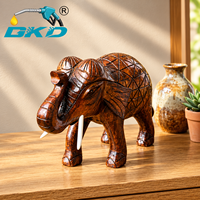 Sculpture d'éléphant en bois sculptée à la main GKD, design zen asiatique, forme géométrique, décoration Feng Shui pour la maison, décoration de table, décoration de salon, 100% bois