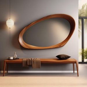 Miroir mural en bois massif fait main au design moderne et de forme irrégulière pour la maison, le salon et la chambre - Product Image 1