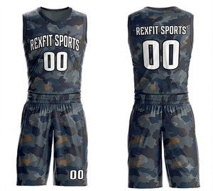 REXFIT SPORTS Ensemble de basketball unisexe, imprimé camouflage, sans manches, col en V, polyester respirant, uniforme adulte, toutes saisons - Product Image 6