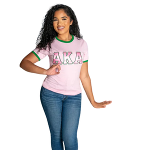 T-shirt à col contrastant pour femme, rose et vert, brodé, en coton premium, manches courtes, décontracté, tendance - Product Image 3