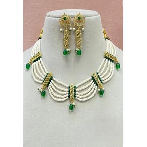 Adorable Gold Plated <b>Pearls</b> Look Real Kundan <b>Necklace</b> <b>Set</b> With Earrings Function Wedding Party Wear Collection for Women - Product Image 1