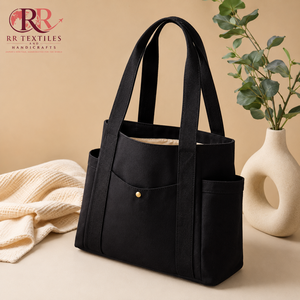Canvas Tote <b>Bag</b> <b>Reusable</b> Handbag Shoulder Strap Zipper Closure Side Pockets Letter Pattern Daily Travel School Party Medium - Product Image 5