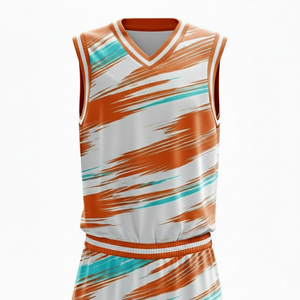 Ensemble de maillot de basket-ball rayé orange personnalisé sans manches, vêtements de sport respirants pour hommes adultes, toutes saisons - Product Image 5