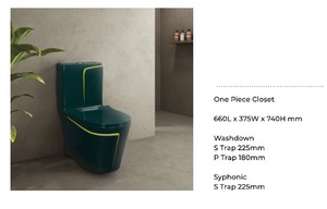 WC monobloc au design optimal, couleur vert foncé et jaune, série INSTA, 660x375x740mm, siphon S&P, système de chasse d'eau siphonique - Product Image 4