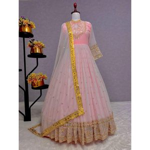 ATRACTIVE GEORGETTE BORDADO SECUENCIA BATA DE TRABAJO CON DUPATTA BABY ROSA - Product Image 1