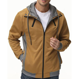 Sweat-shirt à capuche zippé pour homme, coupe classique, décontracté, pour l'automne, en polaire, coupe-vent, couleur unie, design tricoté - Product Image 3