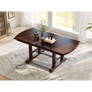 Set Tavolo da Pranzo Estensibile in Legno 6 Pezzi, da 60 a 78 Pollici, con Prolunga Rimovibile e 4 Sedie Imbottite per Sala da Pranzo - Product Image 2