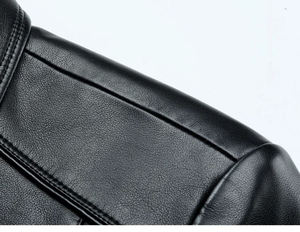 Veste en cuir PU noir de haute qualité pour homme, col rabattu, fermeture à boutons simple, vêtement décontracté pour l'automne - Product Image 6