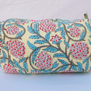 Large Cotton Quilted Block Printed Wash <b>Bag</b> | Embroidered Handmade | Toiletry <b>Bag</b> | Cosmetic <b>Bag</b> Block Print Travel Accessory - Product Image 1