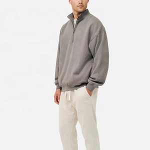 OEM Custom Cotton 3d Embossed 1/4 Quarter Half Zip <b>Pullover</b> <b>Jumper</b> Fleece Vintage Solid Color Casual Stand Collar Breathable - Product Image 6